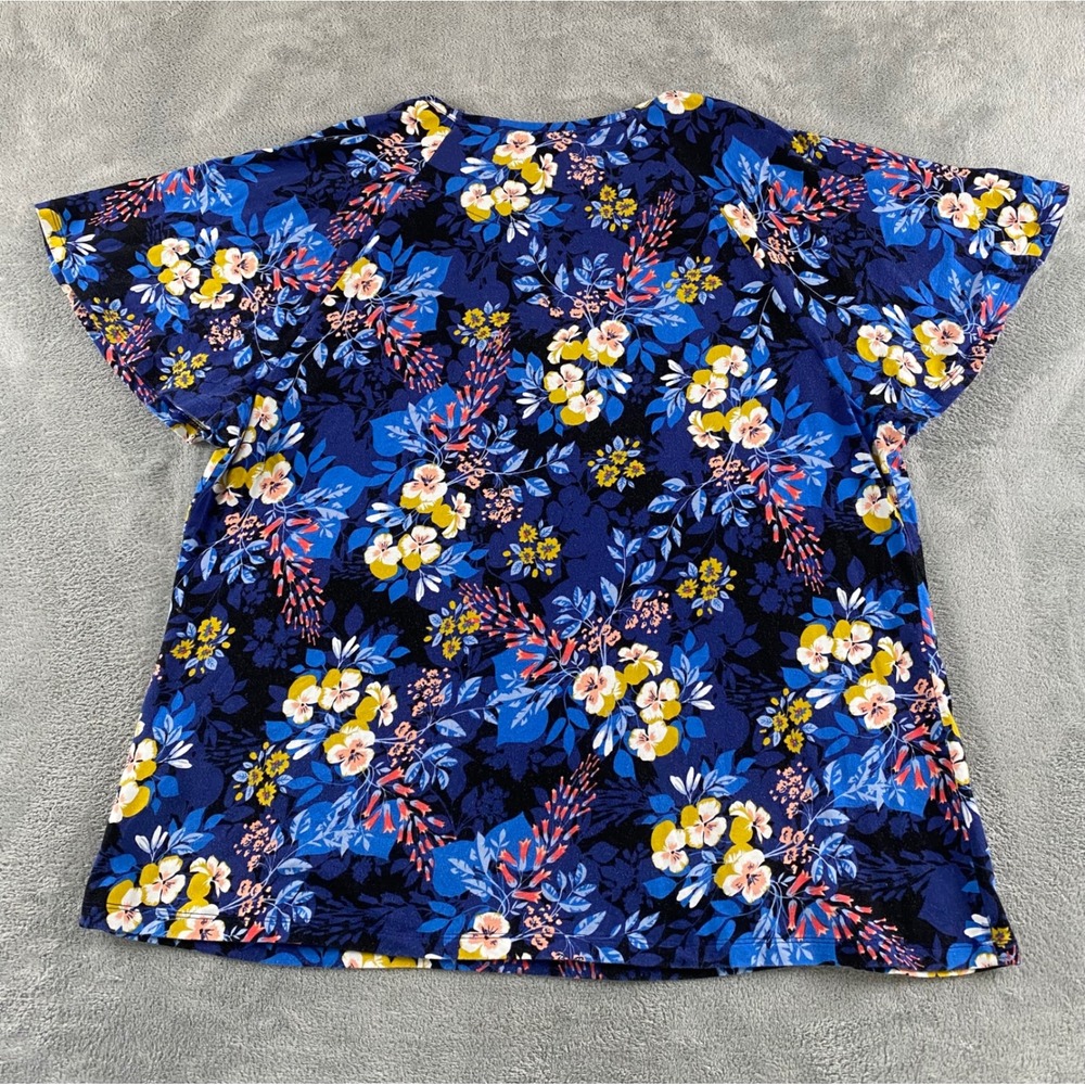 Denim & Co Womens XL Blue Floral Short Sleeve Crew Neck Knit Top Casual Relaxed - Picture 8 of 9